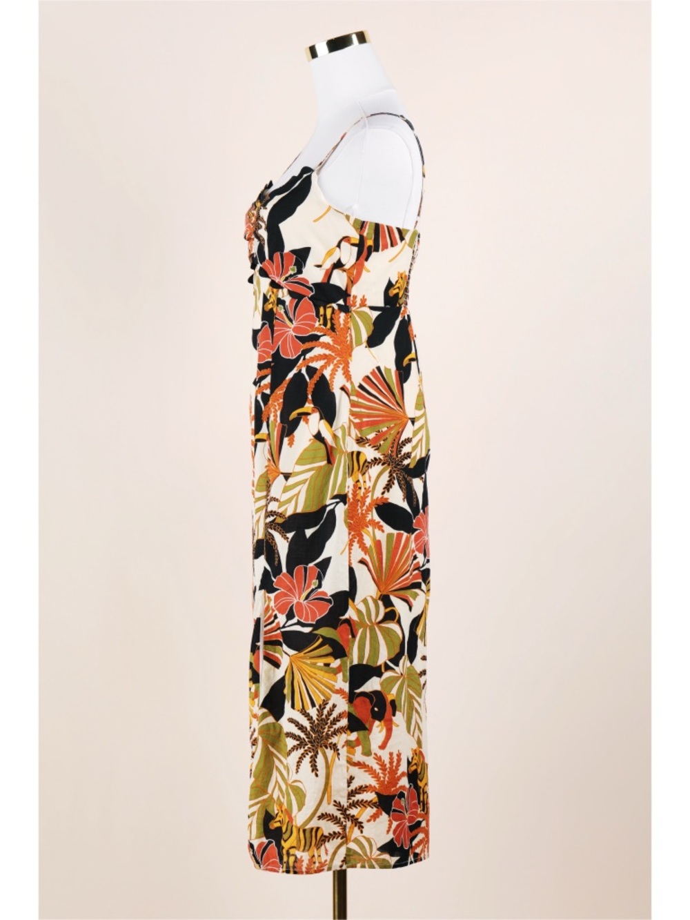 Sz M Junior’s ROW A Scalloped Palm Tree Printed Slip Midi Dress In Brown EUC - Picture 3 of 7